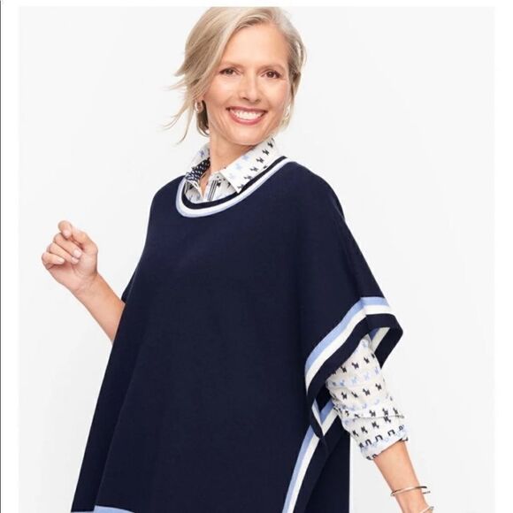 Talbots xl crewneck ruana poncho unisex sweater short sleeve shirt blouse - Picture 4 of 6